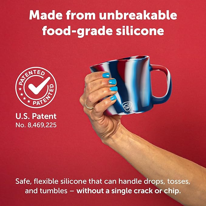 Silipint 16oz Silicone Coffee Mug Tumbler with Flip Lid ??Unbreakable Dishwasher Safe Microwave Oven & Freezer Compatible ??Non-Toxic Reusable Cup for Hot Coffee Tea or Cold Drinks (The Patriot)