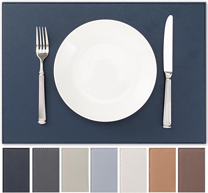 Baroyal Faux Leather Placemats Set of 4 Vinyl Washable Wipeable Table Mats for Kitchen Dining Table Heat Resistant Waterproof Modern Indoor/Outdoor Placemats Non-Slip Easy Clean Place Mats (Navy Blue)