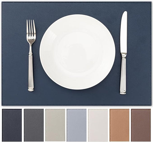 Baroyal Faux Leather Placemats Set of 12 Vinyl Washable Wipeable Table Mats for Kitchen Dining Table Heat Resistant Waterproof Modern Indoor/Outdoor Placemats Non-Slip Easy Clean Place Mats-Navy Blue