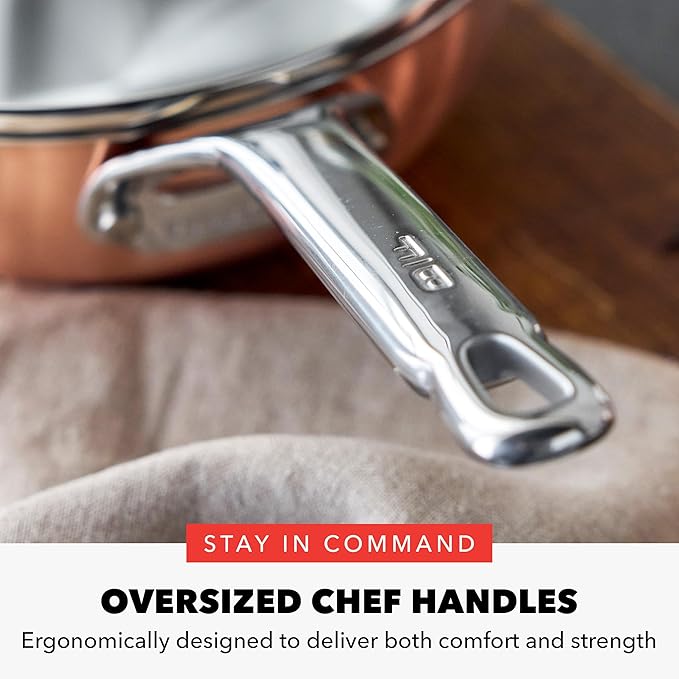 GreenPan x Bobby Flay 2QT Copper Clad Chef?셲 Pan with Lid, Induction Ready Sauce Pot, Measurement Markings, Stainless Steel Base & Interior, Oven Safe Saucepan to 500?F