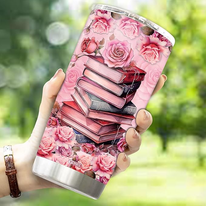 WONWIX Personalized Tumbler Gifts for Book Lover Women Insulated 20oz Stainless Steel Mug Water Bottle Gift Girls, Reading Coffee Cup Mugs Travel Christmas, Birthday, Mother's Day, Valentine