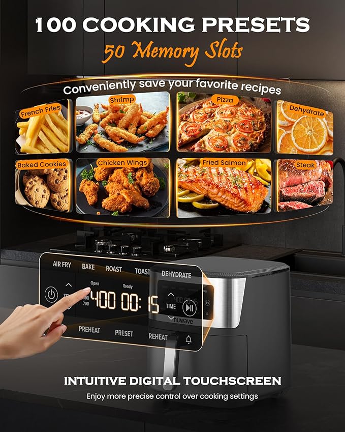 Nuwave Brio Plus 6-in-1 Air Fryer, 7-Qt Large Capacity, 50°F??00°F Precise Temp Control, Non-Toxic PFAS-Free Nonstick, Air Fry, Bake, Roast, Toast, Dehydrate, Reheat, 100 Presets, Dishwasher Safe