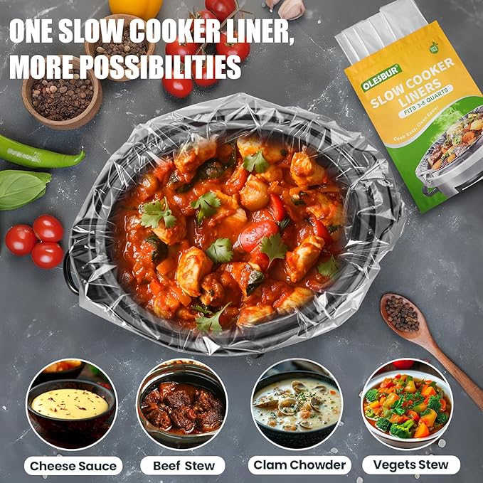 30 Count Slow Cooker Liners, 13"x21", Fits 3-8 Quarts, Disposable Pot Liners Compatible with Crockpot, Oval Large Size, BPA-Free Cooking Bags, Kitchen Accessories, Cook with Ease