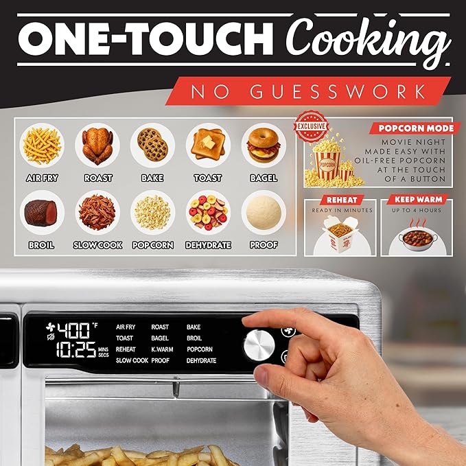 Gourmia French Door Air Fryer Oven - 37 Qt Large Capacity Convection Toaster Oven, FryForce 360°, Digital Display, 12 Cooking Presets, Dehydrate, Fits 13??Pizza, Dishwasher-Safe, Stainless Steel