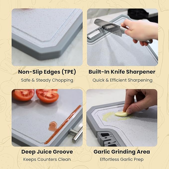 Nonstick Honeycomb Hybrid 12.5" Stainless Steel Wok with Lid + Large 304 Steel Cutting Board Double Sided | Premium Kitchen Bundle