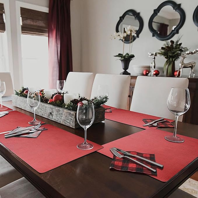 Maxpearl Faux Leather Placemats Set of 4, Waterproof - Wipe Clean - Heat Resistant - Anti Slip Dining Table Place Mats, Suitable for Indoor & Outdoor Use, 17?쇺쇒?2?쇺? Red
