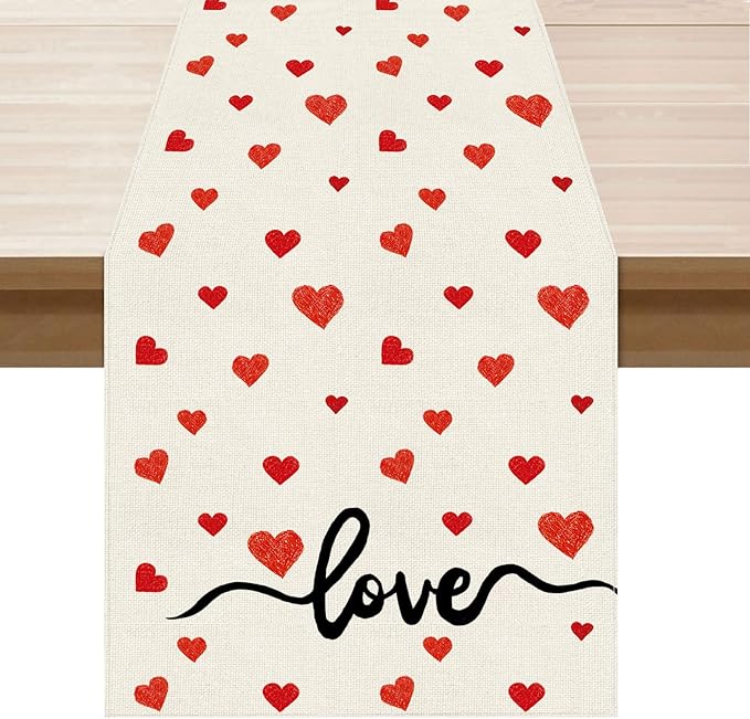 XCHI Red Little Love Hearts Valentine's Day Table Runner Table Decoration for Party Home Kitchen Dining Holiday Decor 13x108 Inch