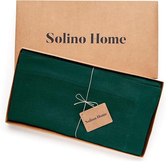 Solino Home Linen Tablecloth for Rectangle Tables 60 x 120 Inch - 100% Pure Linen Rainforest Green Table Cloth - Fete, Machine Washable Cloth Tablecloth for Winter, St Patricks Day