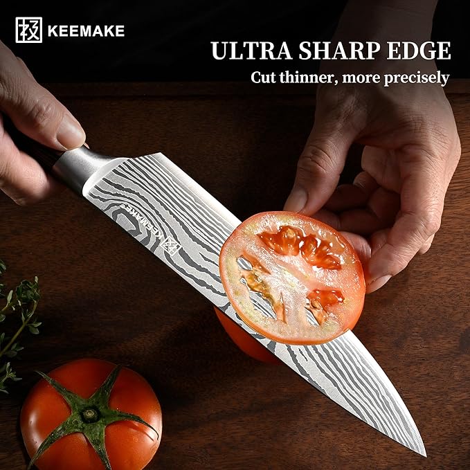 KEEMAKE Kitchen Knife Set, Ultra Sharp Chef Knife Set 7-Piece, High Carbon Stainless Steel Chefs Knife Set, Professional Knives Set for Kitchen with Pakkawood Handle and Gift Box