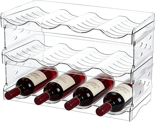 Stackable Wine Rack,Wine Bottle Holder for Inside Cabinet,for Pantry,Refrigerator,Countertop Organization-3 Tiers for 12 Bottles