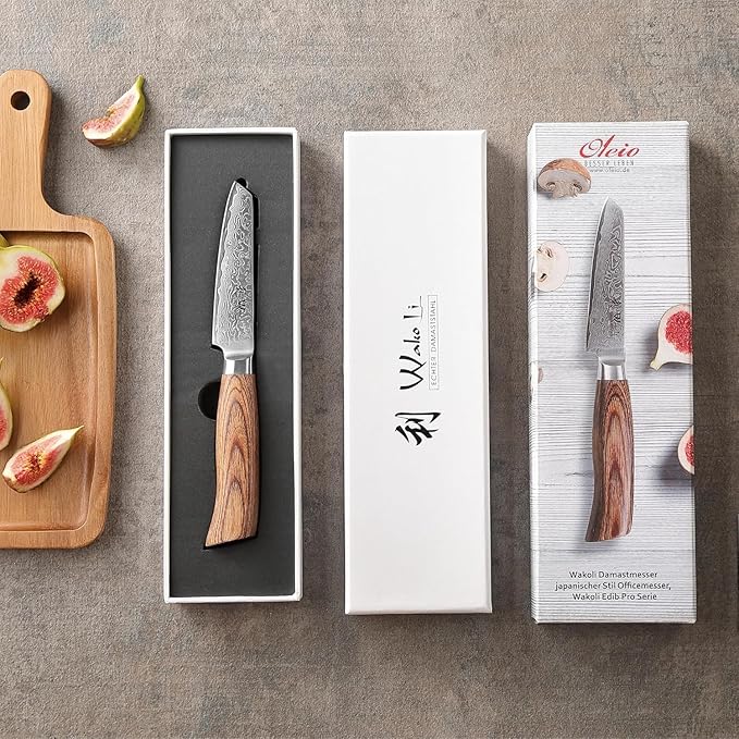 Wakoli EDIB Pro Damascus Mukimono Knife ??Japanese Style Paring and Garnishing Knife | 4-Inch Genuine Damascus Steel Blade with VG10 Core | Ergonomic Pakkawood Handle
