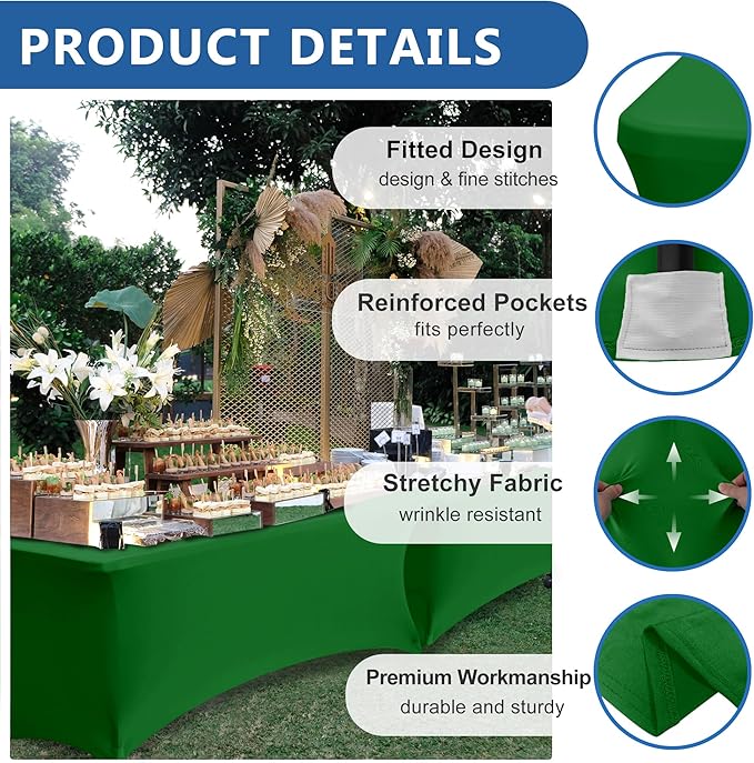 Enjoyidea Stretch Spandex Table Covers for 4 ft Tables-8 Pack Green Fitted Table Cloth for Rectangle Christmas Table Cloth for Party, Vendor Booth Display, Banquet Buffet Event, Craft Trade Show
