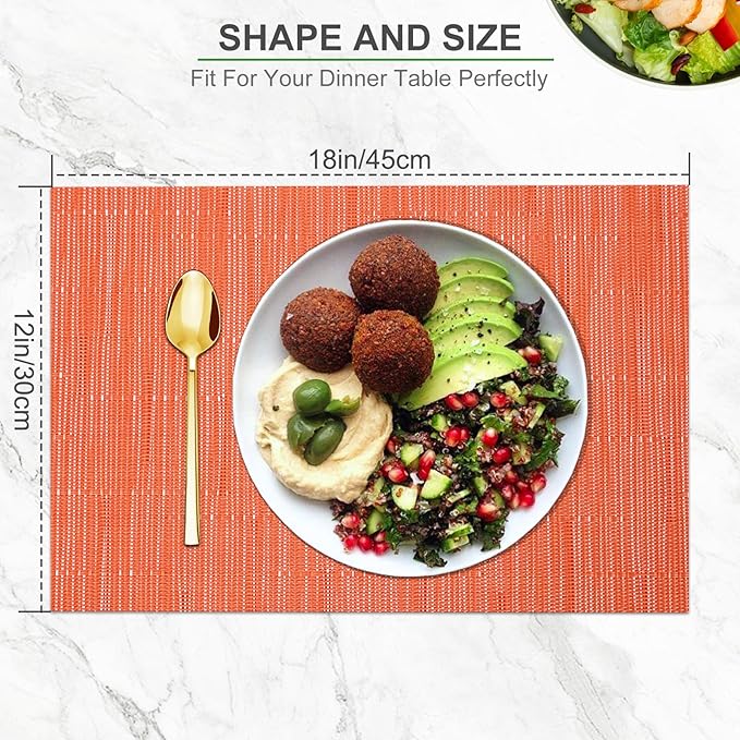 BETEAM Placemats Set of 12, Woven Vinyl Placemat for Dining Table Washable Wipeable Kitchen Place Mats Durable Indoor Outdoor Table Mats