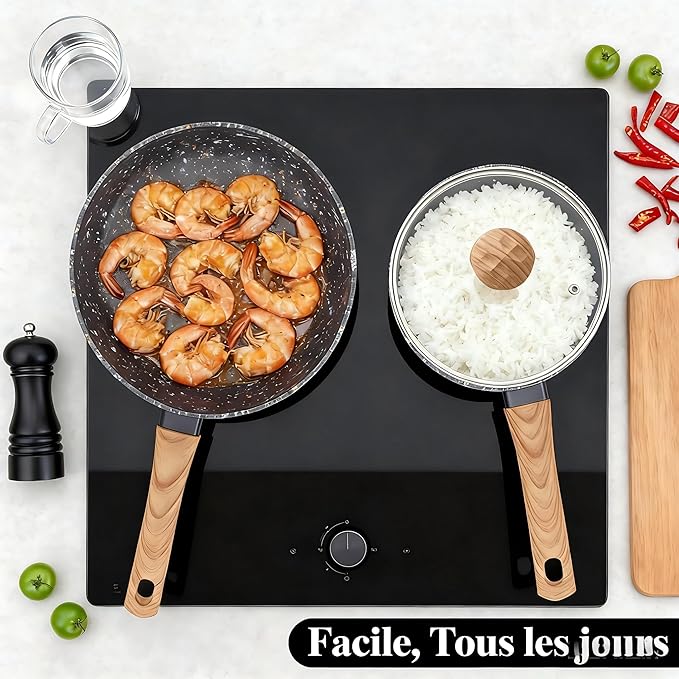 2-Piece Nonstick Cookware Set, 10.25 Inch Frying Pan & 1.43QT Saucepan with Lid | PFAS & PFOA Free Non-Toxic Coating | Induction Compatible, Dishwasher Safe | Pots and Pans Set for Beginner Kitchen