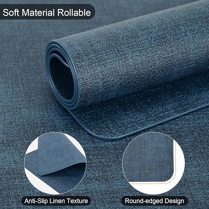 Boobezeen Faux Leather Placemats Set of 6, Heat Resistant Wipeable Washable Vinyl Place Mats, Waterproof Anti-Slip Dining Table Mats, Suitable for Indoor & Outdoor Use (Navy Blue)