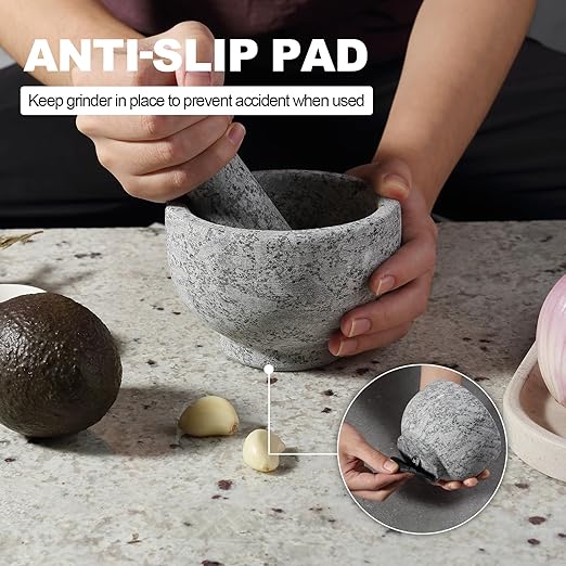 Koville 5 Inch 1.5 Cup-Capacity Mortar and Pestle Set - Heavy Natural Granite Spice Grinder Bowl, Unpolished Heavy Granite for Organic Appearance, Solid Stone Grinder Marble Spice Herb Grinder