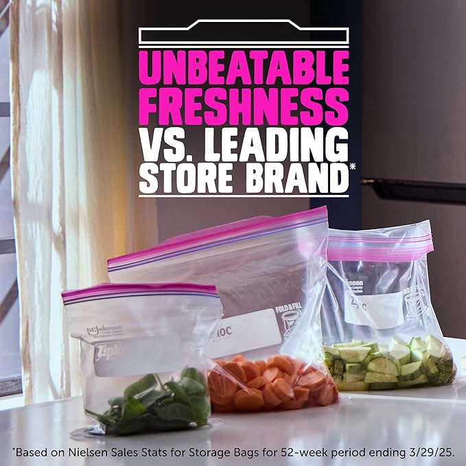 Ziploc Quart Food Storage Bags, Stand-Up Bottom, Easy to Fill, 29 Count (Packaging May Vary)