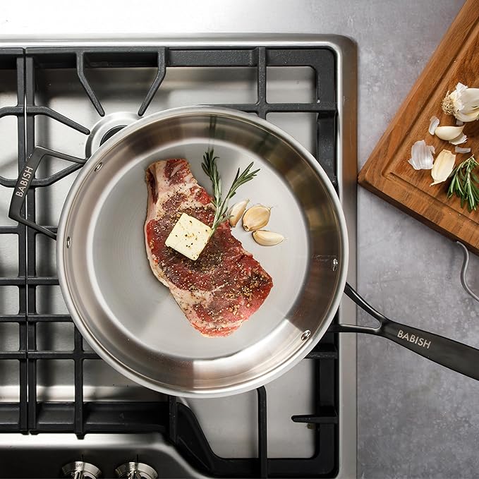 Babish 10-Piece Professional Tri-Ply Non-Toxic Pots and Pans Cookware Set ??Durable, Even Heat Distribution