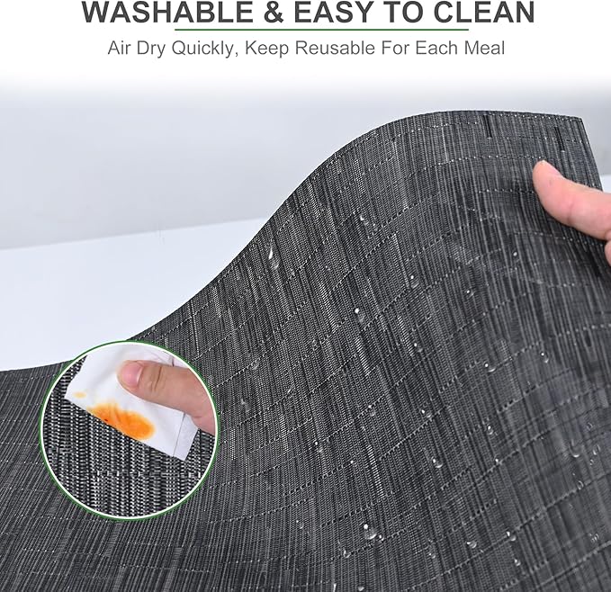 BETEAM Placemats Set of 8, Woven Vinyl Placemat for Dining Table Washable Wipeable Kitchen Place Mats Durable Indoor Outdoor Table Mats