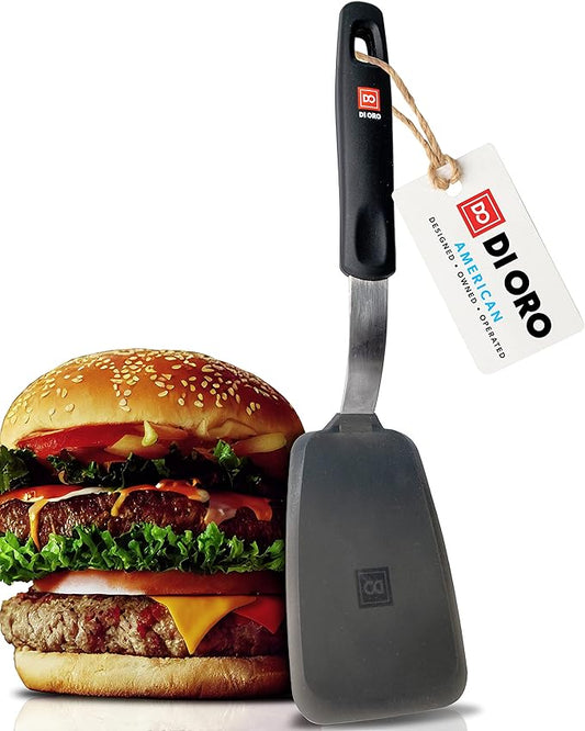 DI ORO Silicone Turner Spatula - Kitchen Spatulas for Nonstick Cookware - Flexible & Thin Cooking Turner for Flipping Pancakes & Eggs - 600째F High Heat-Resistant & BPA Free - Dishwasher Safe (Black)