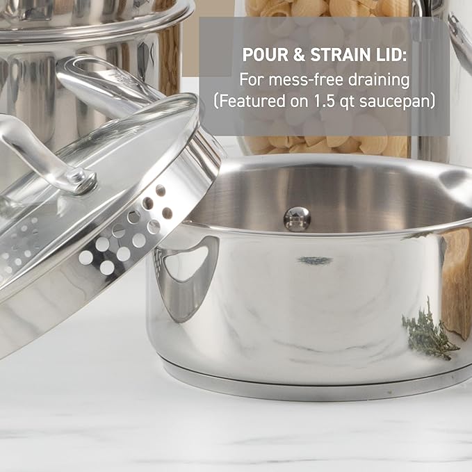 T-fal Stainless Steel Cookware Set, 11 Piece, Induction Cookware, Oven Safe to 500째F, Kitchen Cooking Set w/Fry Pans, Pots and Pans, Dutch Oven, Saucepans, Kitchen Essentials, Silver