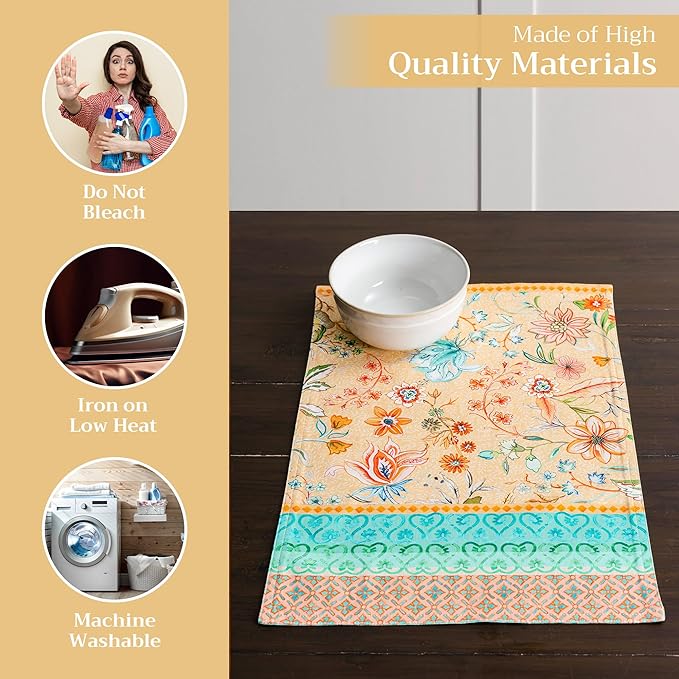 Maison d' Hermine Placemats Set of 4 100% Cotton Washable Cloth Place Mats, Reusable Table Mats for Kitchen Dining Decoration, Party, Wedding, Restaurant Spring/Summer (Luxury Loft - Peach, 13" x 19")