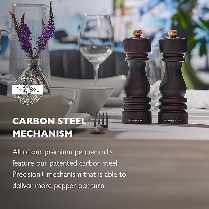Cole & Mason London Refillable Spice Mill - Kitchen & Home Accessory - Table Black Pepper Grinder - Pepper Mill with Carbon Steel Mechanism - 7", Chocolate Wood