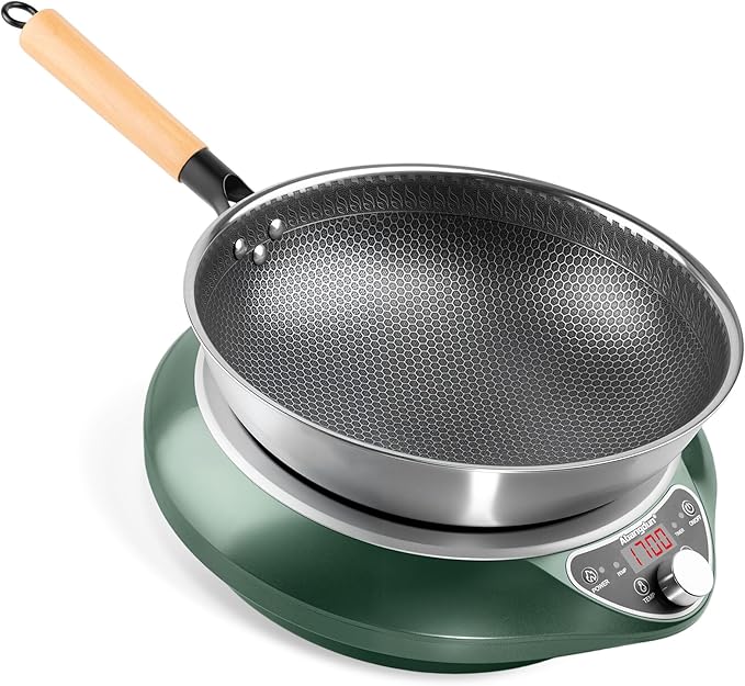 Wok Induction Cooktop 1700W 120V Burner Induction Curved Electric Stove Hot Plate Round Bottom Frying Evenly