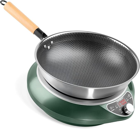Wok Induction Cooktop 1700W 120V Burner Induction Curved Electric Stove Hot Plate Round Bottom Frying Evenly