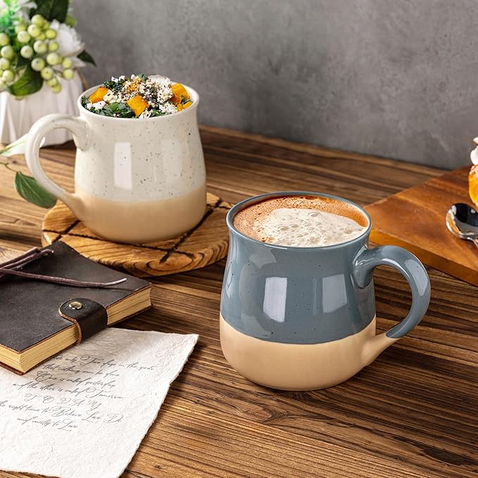 GBhome Ceramic Coffee Mugs Set of 2, 24oz Handmade Large Coffee Mugs Set with Terracotta Underside for Latte/Tea/Beer/Hot Cocoa/Cappuccino/Soup Dishwasher & Microwave Safe-Beige & Orange