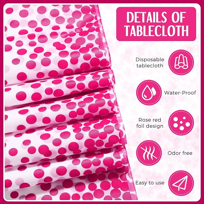 Tudomro 16 Pieces White and Hot Pink Disposable Plastic Tablecloths and Satin Table Runner Set 54x108 Inch Tablecloth 12x108 Inch Table Runners for New Year Wedding Birthday Baby Shower Graduation