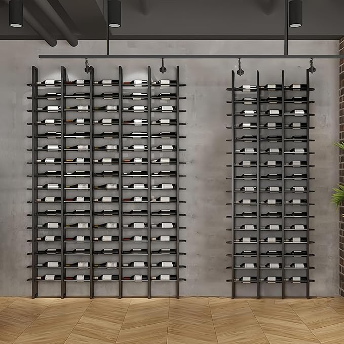 15-Bottle 1-Column Wall-Mounted Wine Rack, Brown Metal Wine Bottle Holder with Vertical Design, Space-Saving Wine Storage Shelf for Home Bar, Kitchen, Restaurant & Cellar(15 Bottles, 15.75" W)