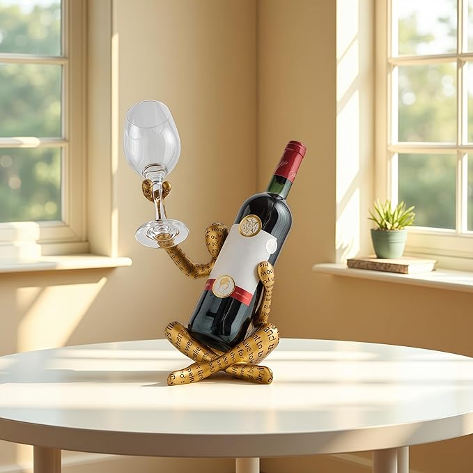 XINXUAN Abstract Wine Bottle Holder Home Decor, Resin Hollow-Out Design Decorative Wine Rack (Letter - Gold)