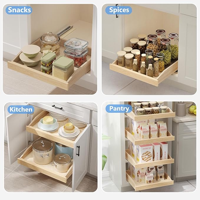 LOVMOR Single Pull Out Cabinet Organizer 19쩍?쓂 x 21?쒭, Soft Close Slide Out Drawer Storage Shelves for Kitchen, Wood Cabinet Shelf Pull-Out Organizer Storage for Base Cabinet