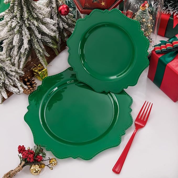 COLOSUS Disposable Party Plastic Plates 60Pcs, Green plastic Party Plates, Heavy Duty 30 Dinner plate 10.5??and 30 Salad/Dessert Plate 8.25??for St. Patrick's Day