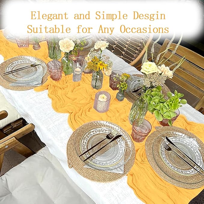4 Pack Gold Cheesecloth Table Runner 20 x 120 inch Gauze Table Runners 10 FT Long,Semi Sheer Cheese Cloth Fabric Table Runner Bulk for Wedding,Party,Baby Shower,Bridal Shower Decoration