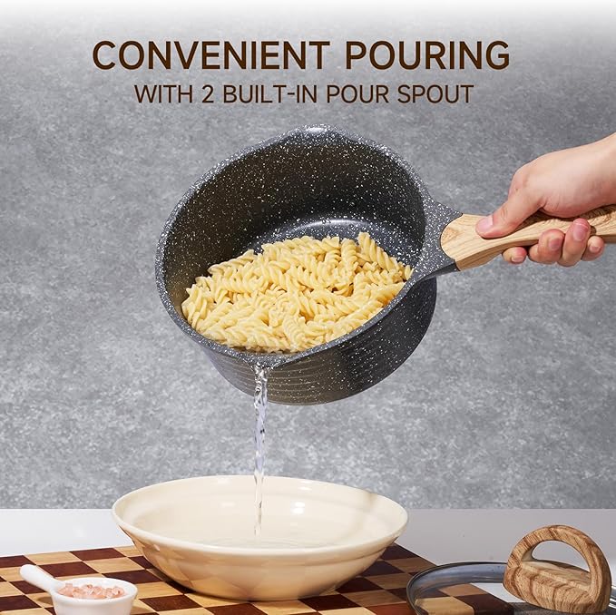 JEETEE Sauce Pan with Lid, Non Stick Small Pot with Coating, Masterclass Cookware Sauce Pot for Cooking, PFOA/PFOS Free Gray 2.0 QT