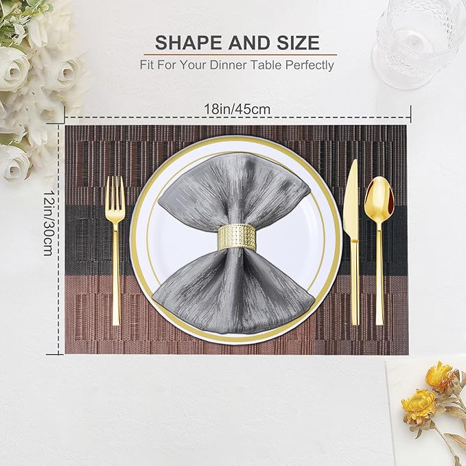 BETEAM Placemats Set of 12, Woven Vinyl Placemat for Dining Table Washable Wipeable Kitchen Place Mats Durable Indoor Outdoor Table Mats