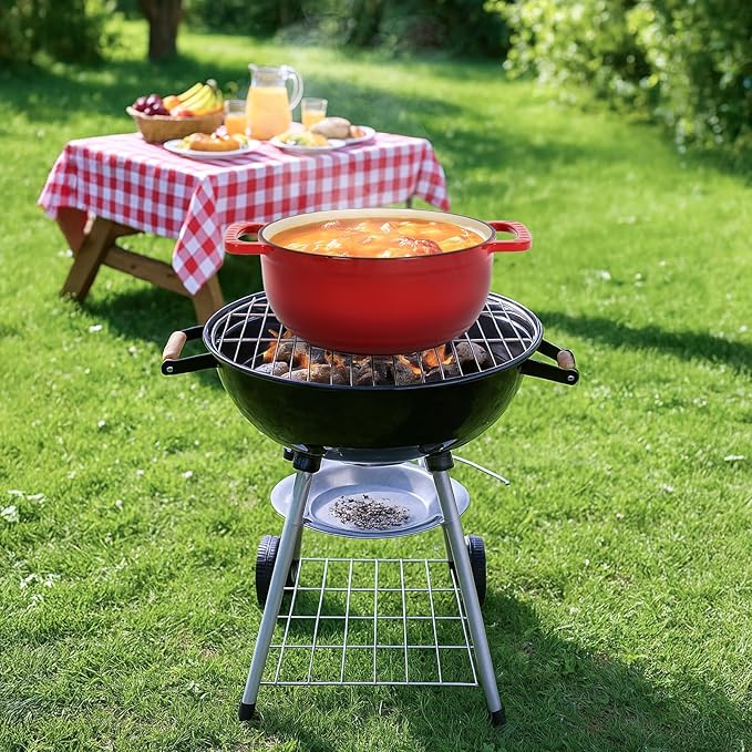 ROVSUN 5 Quart Enameled Cast Iron Dutch Oven with Lid, Dual Handles, Oven Safe up to 500째F or on Stovetop, Compatible for Braising, Stews, Roasting, Bread Baking-Red