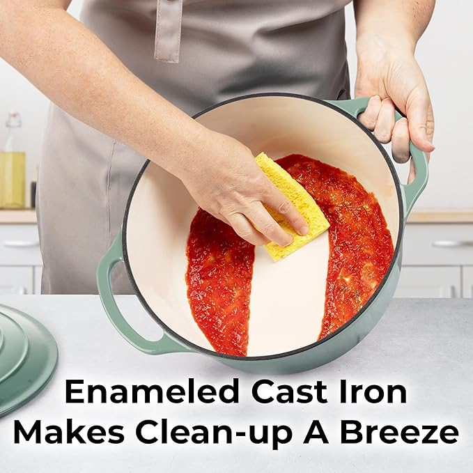 Zulay Kitchen 6 Quart Enameled Cast Iron Dutch Oven Pot with Lid ??Premium Durability & Oven Safe up to 500째F ??Heavy Duty Cookware Perfect for Bread Baking, Stews, Braising & Roasting - Aventurine