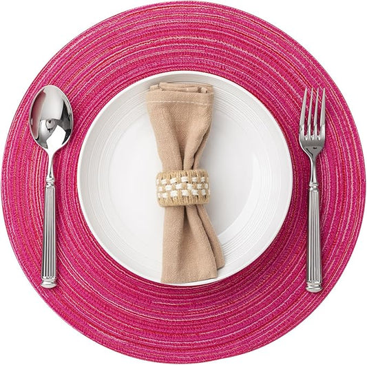 Round Placemats Set of 8 Woven Placemats Washable Braided Table Mats for Dining Table Heat Resistant Non-Slip Circle Place Mats(Pink)