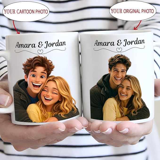 Custom Photo Coffee Mugs, Personalized Cartoon Portrait Mug From Photo, Personalized Mugs Couple With Multiple Styles Colors, Gifts Valentine Wedding Birthday Husband, Her, Him, Women