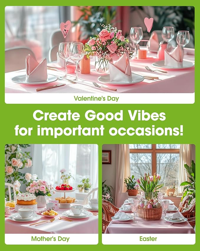 Pureegg Plastic Table Cloth Disposable 12 Pack, 54 x 108 Inch Table Cloths, Easter Party, Valentines, Mothers Day Decorations, Tablecloths, Rectangle, Pastel Plastic Cover, Leakproof & Sturdy, Pink