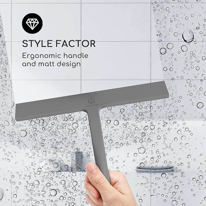 G횥TEWERK Shower Squeegee for Glass Doors, Silicone Window Squeegee, Bathroom and Glass Cleaning - Gray - 9 Inch
