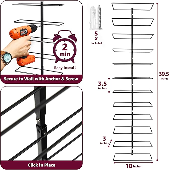 Sorbus Wall Mount Wine Rack ??Holds 12 Bottles ??Black Metal Wine Bottle Holder for Wall, Modern Wine Rack for Home Bar, Kitchen