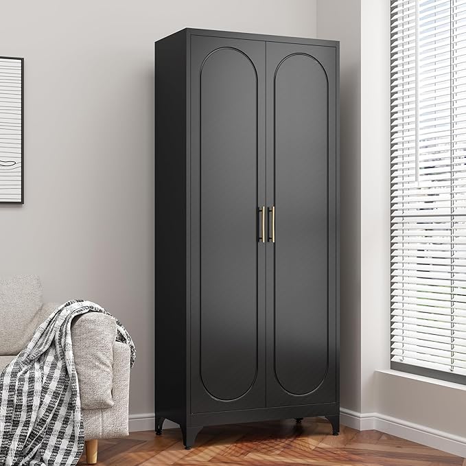 75??Tall Kitchen Pantry Cabinet,Metal Kitchen Storage Cabinet with Doors and Adjustable Shelves,Modern Hutch Cabinets,Freestanding Cupboard for Dining Room