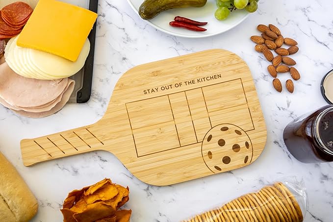 Fox Run Pickleball Paddle Charcuterie Boards, Set of 2 Bamboo Cheese Serving Boards, 14.5" x 7.5"