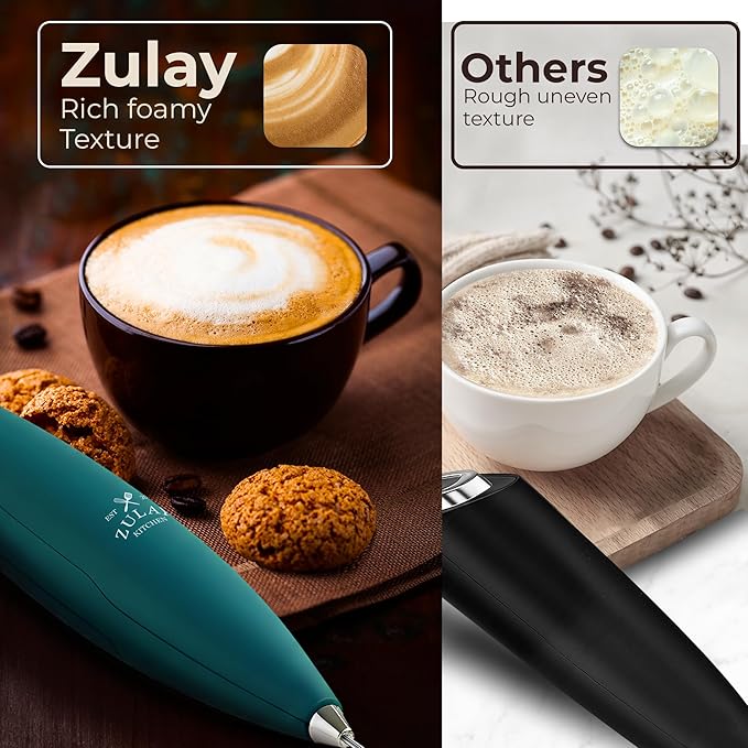 Zulay Kitchen Patented Tornado Triple Whisk Milk Frother with 4 Duracell Batteries ??Handheld Foam Maker for Coffee, Lattes, Matcha & Hot Chocolate ??Rich, Creamy Froth in Seconds