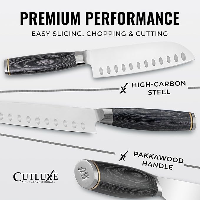 Santoku Knife ??Ultra Sharp 5 Inch Meat and Vegetable Japanese Knife for Chopping, High Carbon Stainless Steel Blade, Full Tang Pakkawood Handle ??Shinobi Series