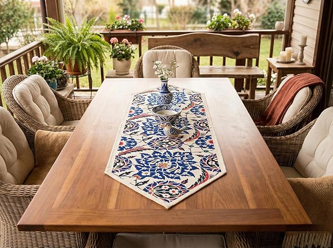 Jacquard Woven Floral Table Runner 18x55 inches ??Rustic Gobelin Tapestry Dining Table Decor, Durable Cotton & Polyester Blend Fabric, Vintage Farmhouse Style, Machine Washable Easy Care (Pattern 3)